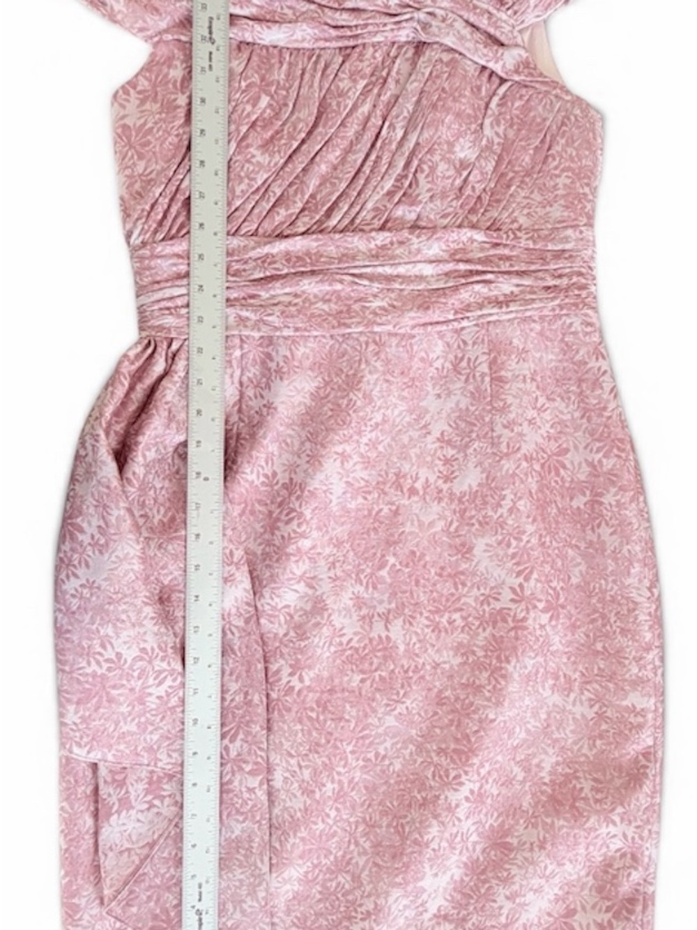Kay Unger New York Off-the-Shoulder Pleated Floral Jacquard Dress - Pink Size 12 - Picture 13 of 16